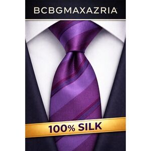 BCBG Max Azria Silk Tie Purple Plum Striped Hand Sewn Designer Necktie